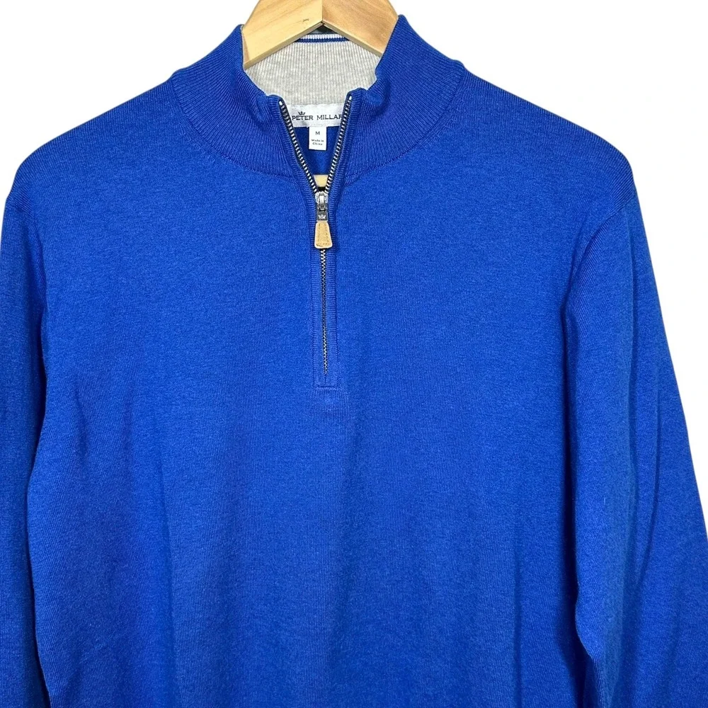 Peter Millar‎ 1/4 Zip Pullover Men Size Medium Blue Cotton Nylon Silk Cashmere
